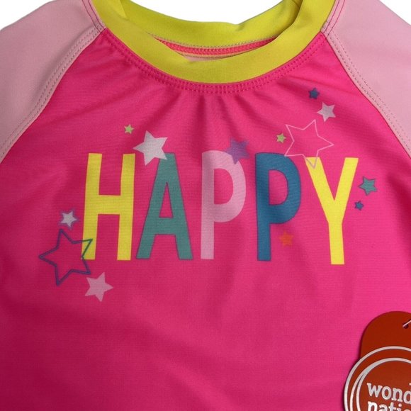 Wonder Nation Girls Baby Size 12 Months Rash Guard Swim Shirt Pink Neon Happy - Picture 12 of 12
